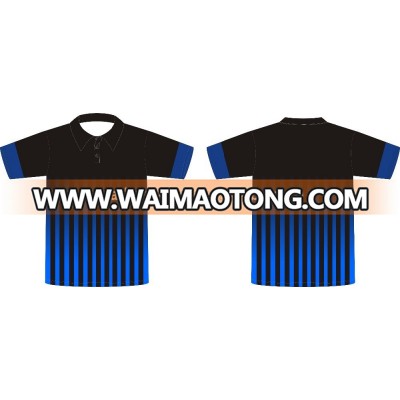 Custom made Sublimation black and white stripe referee shirt with zipper front for men