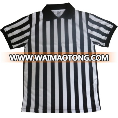 custom black white striped referee jersey with elastic arm band