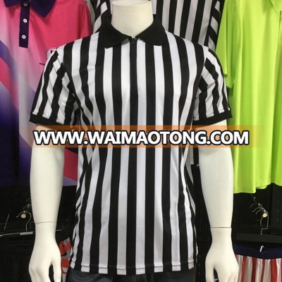 custom dry fit black white striped polo sport referee shirt